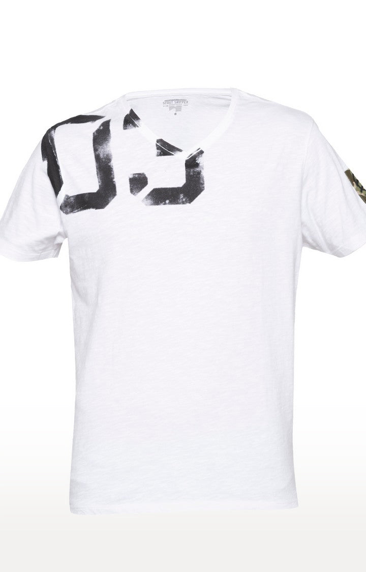 Spykar White Melange Slim Fit Men T-Shirts