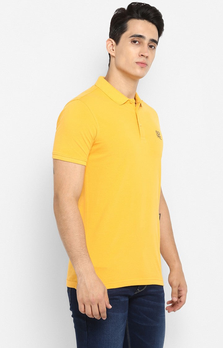 Spykar Yellow Solid Slim Fit Polo T-Shirt