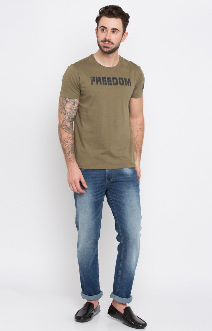 Spykar Olive Solid Slim Fit Men T-Shirts