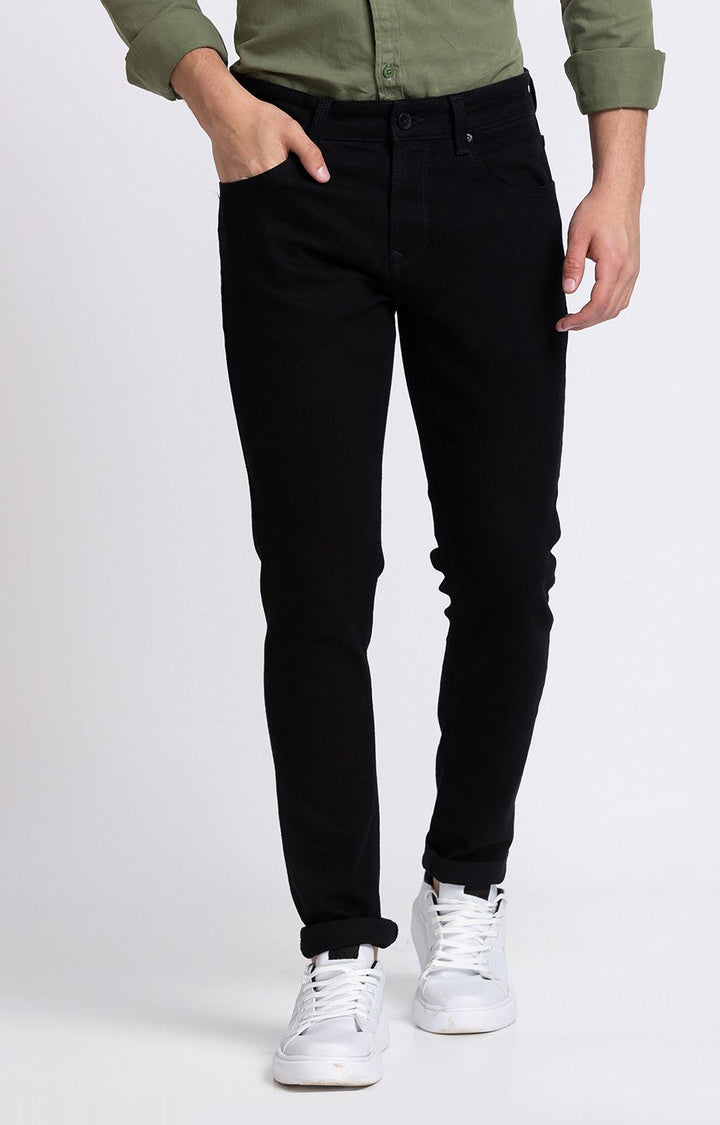 Spykar Men Black Cotton Super Slim Fit Tapered Length Jeans (Super Skinny)