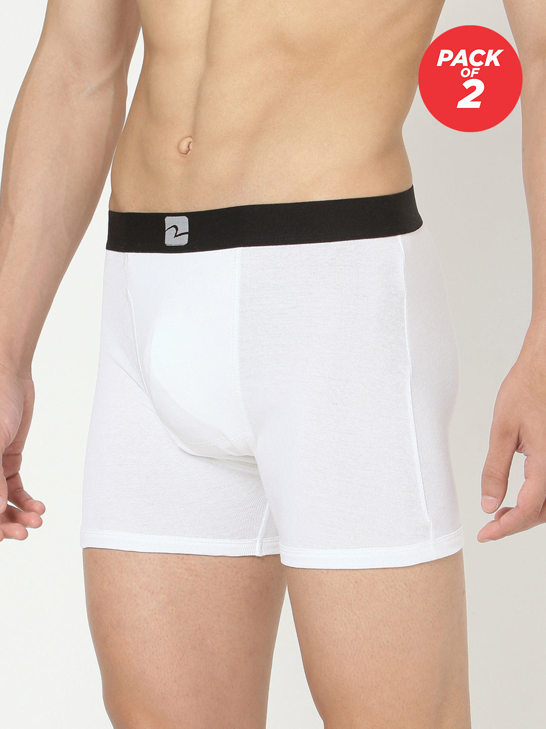 White Cotton Trunk For Men Premium (Pack Of 2)- Underjeans By Spykar