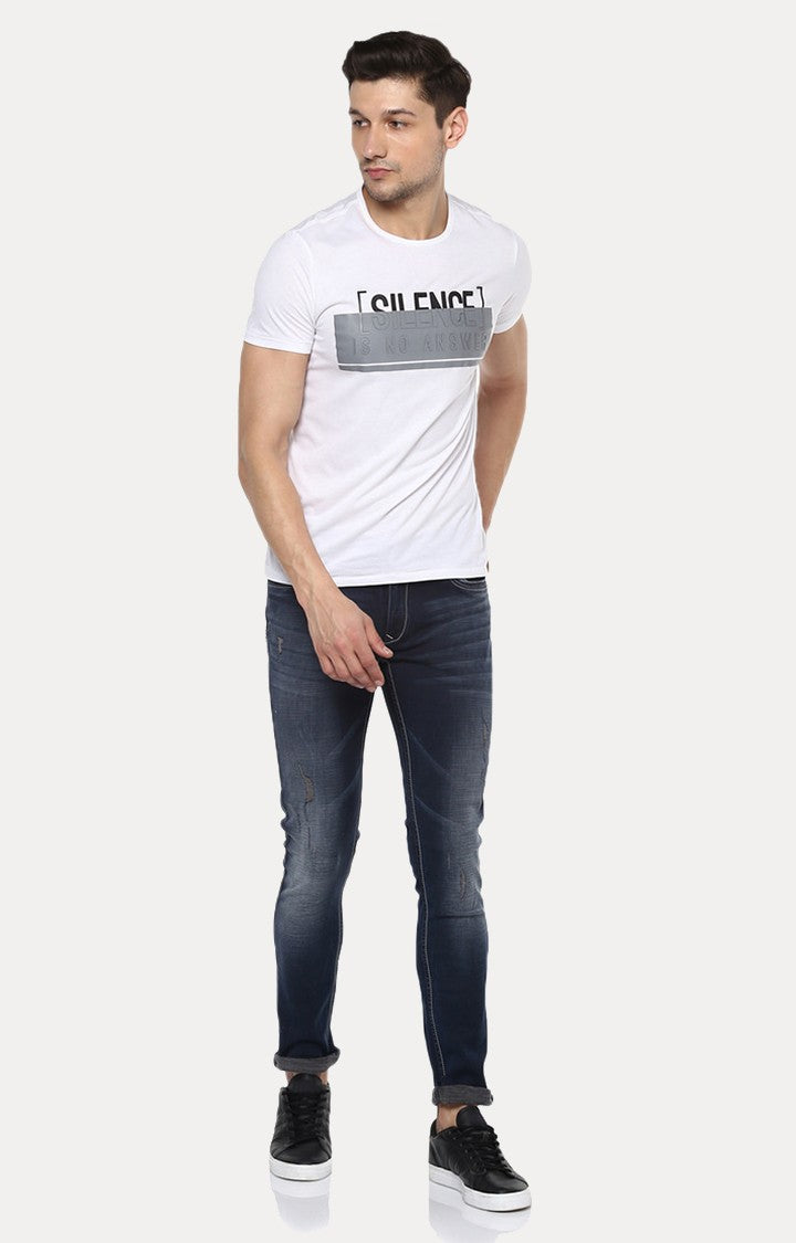 Spykar White Printed Slim Fit Men T-Shirts