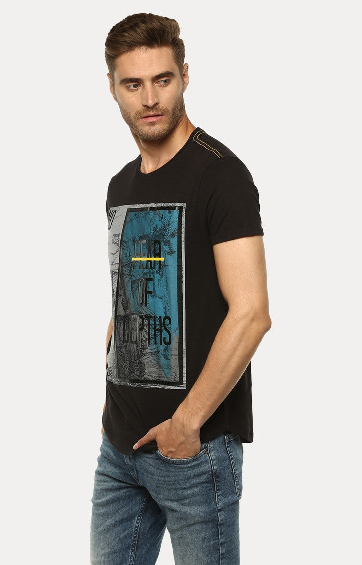 Spykar Black Printed Slim Fit Men T-Shirts