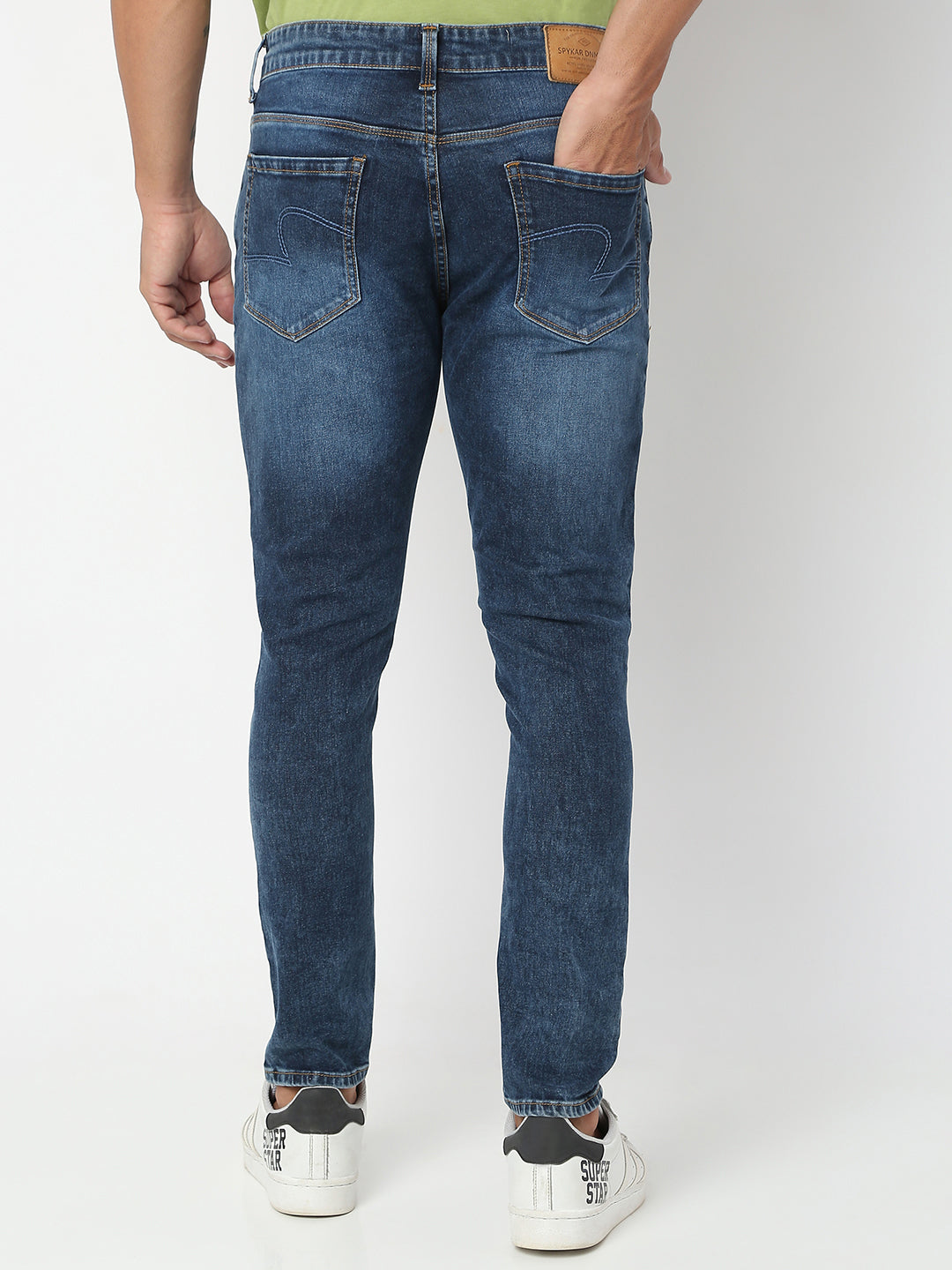 Spykar Men Mid Blue Cotton Slim Fit Tapered Length Jeans (Kano)