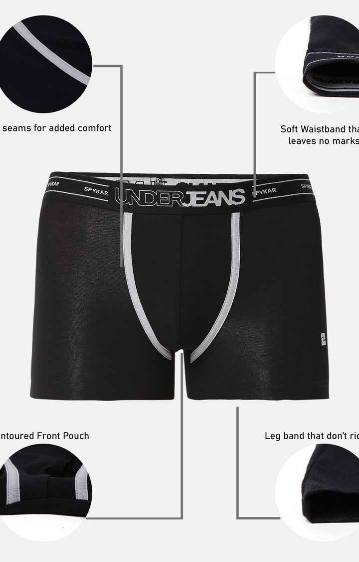Men Premium Black Cotton Trunk - Underjeans By Spykar