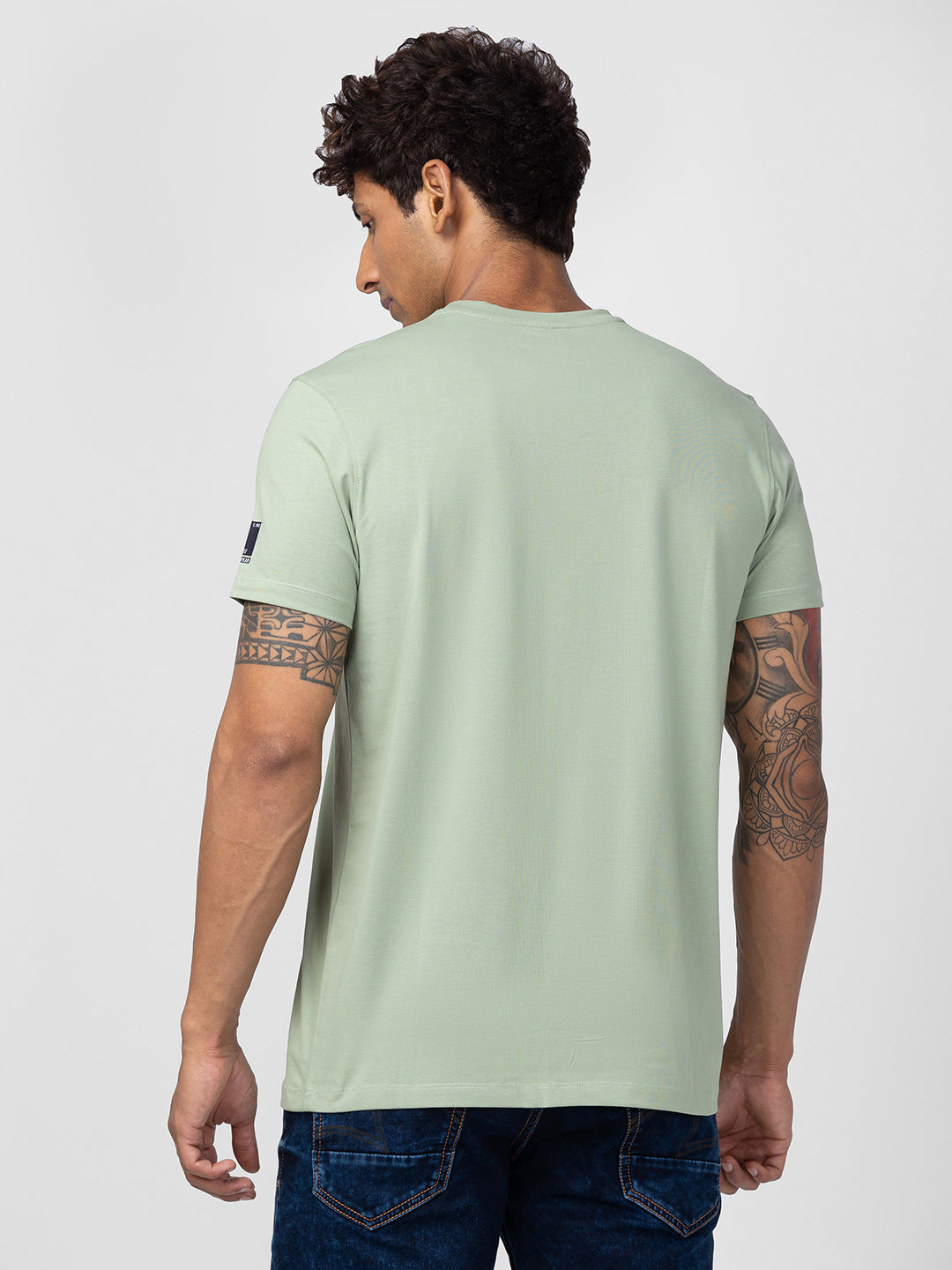 Spykar Men Dusty Green Cotton Regular Fit Half Sleeve Printed T-Shirt