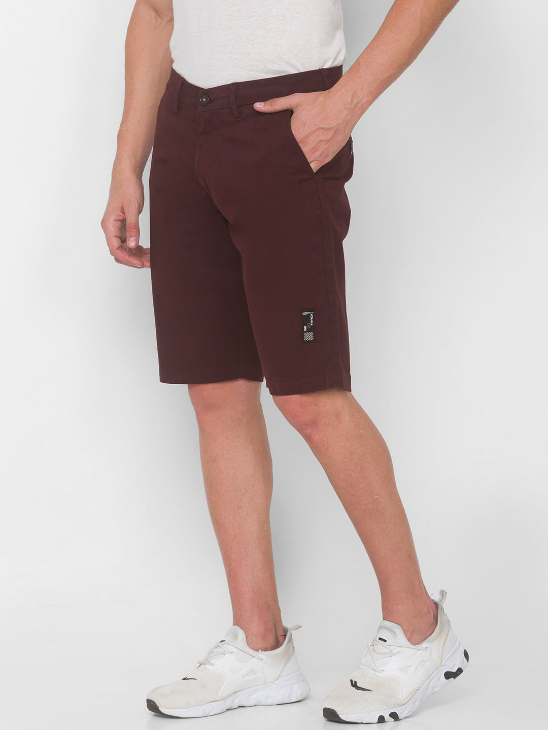 Spykar Men Wine Red Solid Relaxed Mid-Rise Shorts (Relaxed)