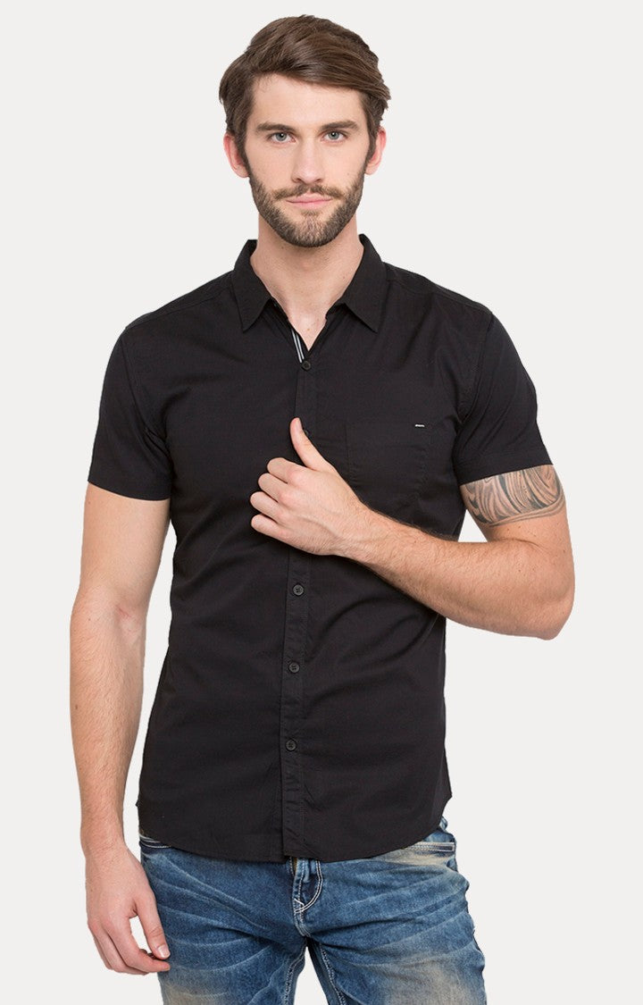 Spykar Men'S Black Cotton Solid Casual Shirts