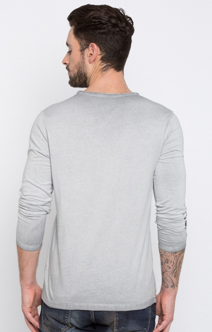 Spykar Grey Cotton Slim Fit T-Shirt For Men