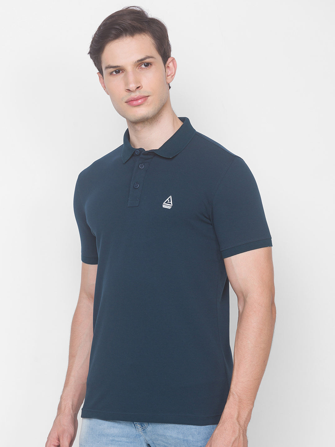 Spykar Men Blue Cotton Slim Fit Polo T-Shirt