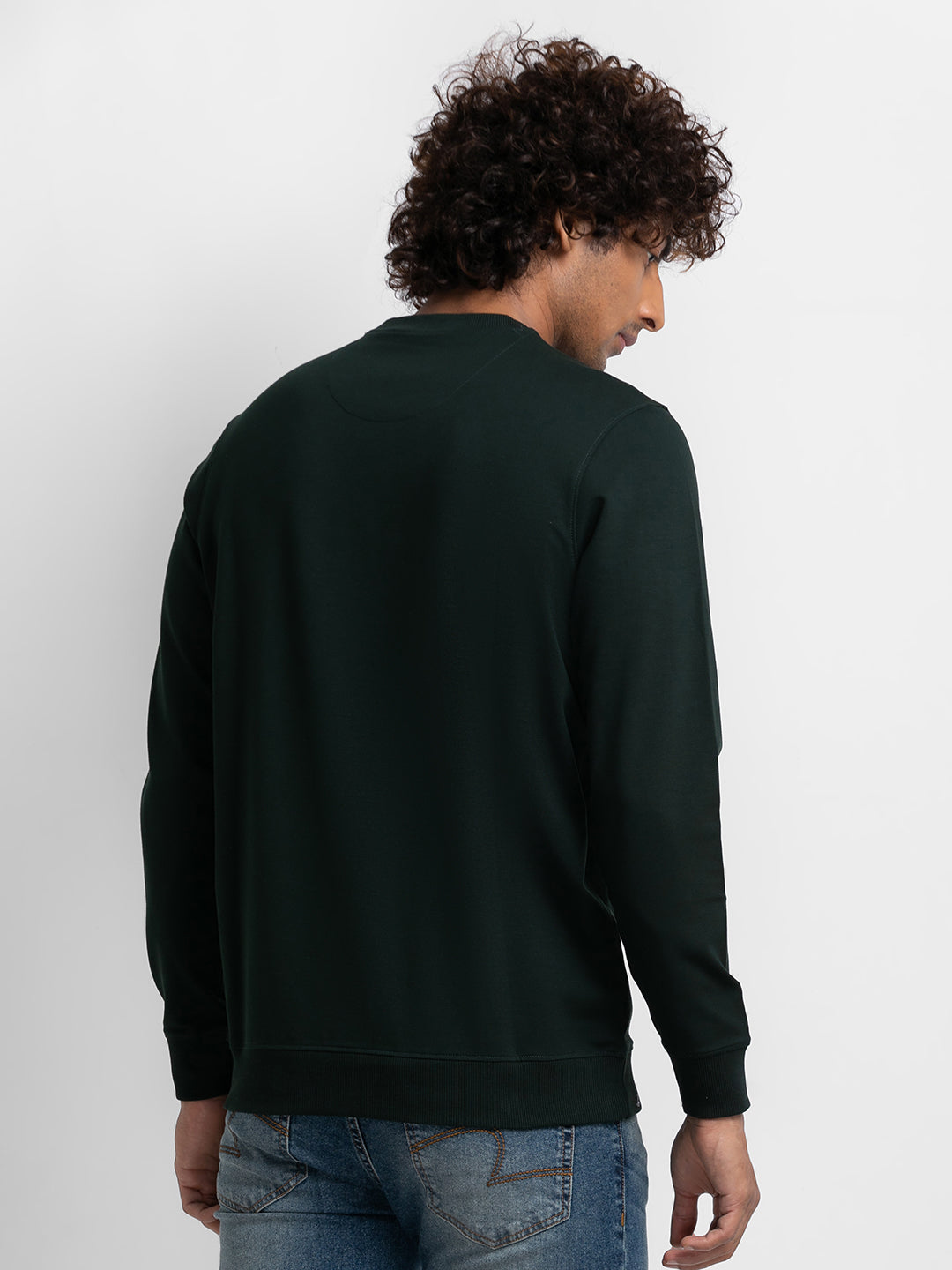 Spykar Bottle Green Cotton Full Sleeve Round Neck Sweatshirt For Men