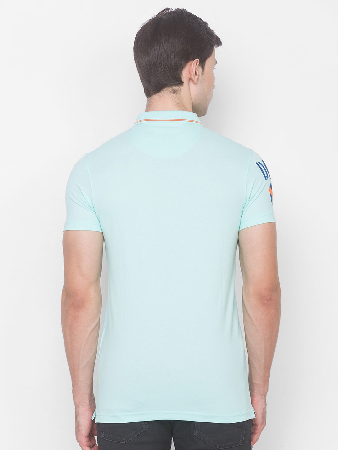 Spykar Men Blue Cotton Slim Fit Polo T-Shirt