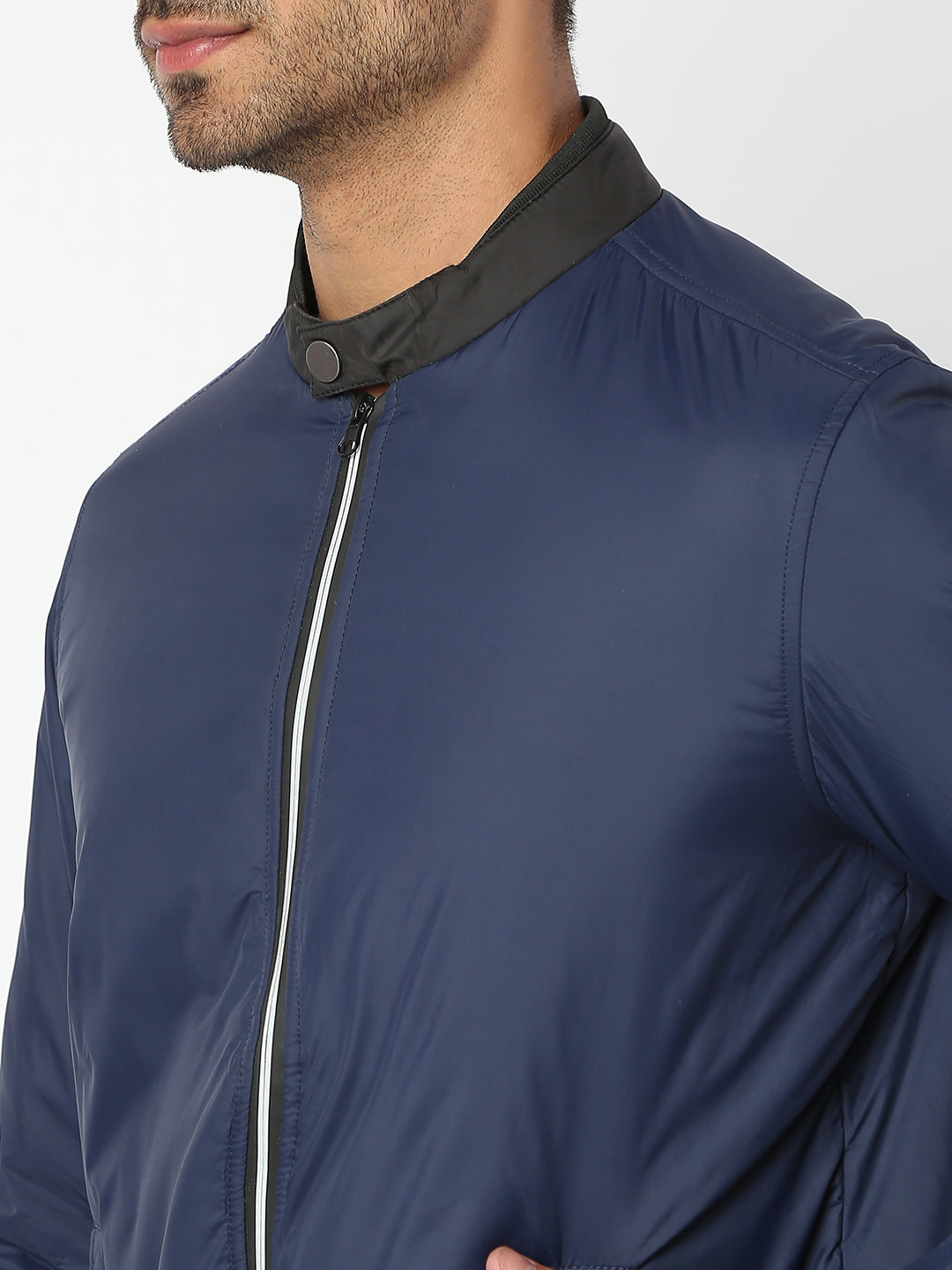 Spykar Men Navy Blue Nylon Regular Fit Jacket