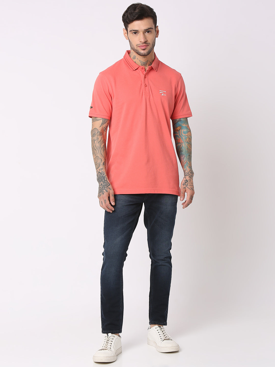 Spykar Men Haze Pink Cotton Regular Fit Polo Plain T-Shirt