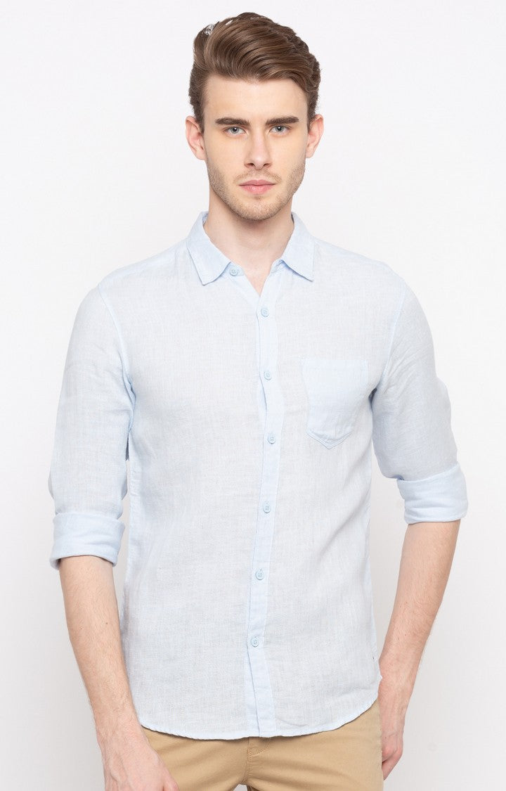 Spykar Men'S Blue Cotton Melange Casual Shirts