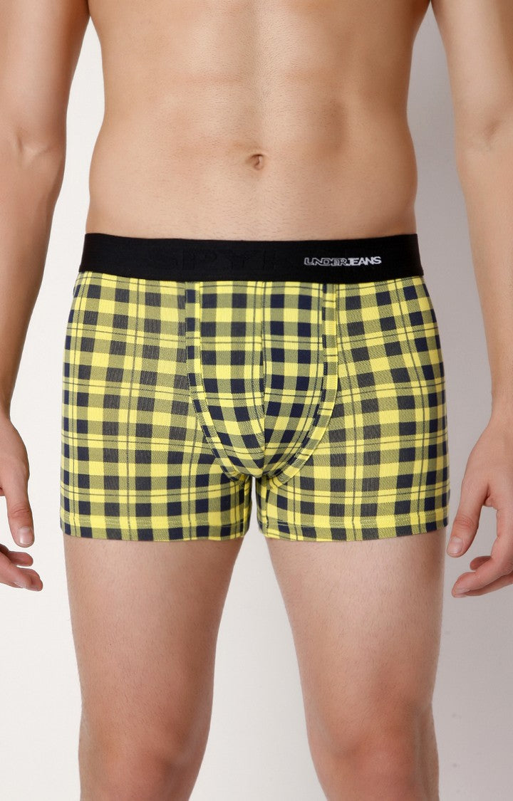 Underjeans By Spykar Men Yellow Check Cotton Blend Trunk