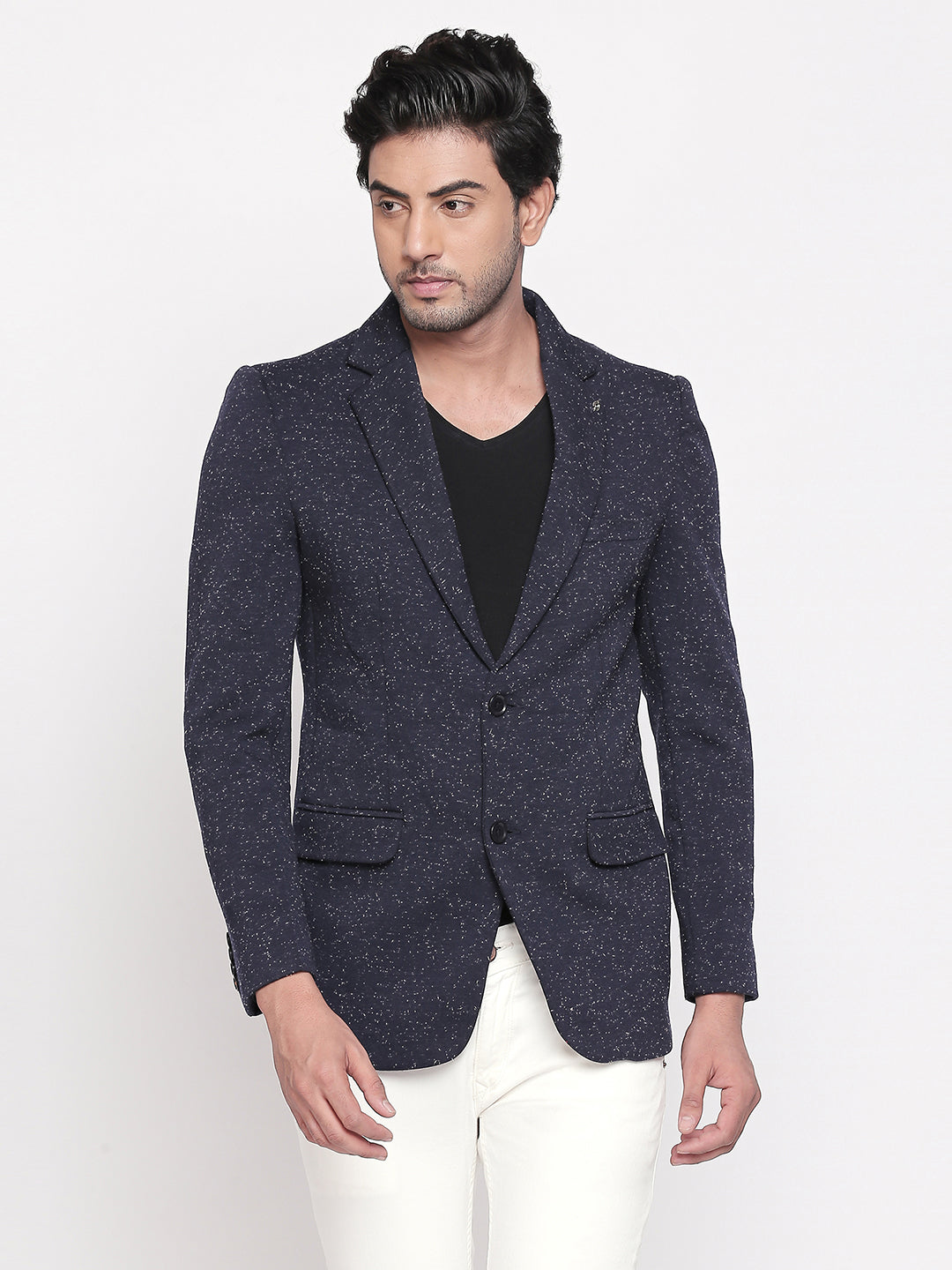 Spykar Blue Cotton Regular Fit Blazer For Men