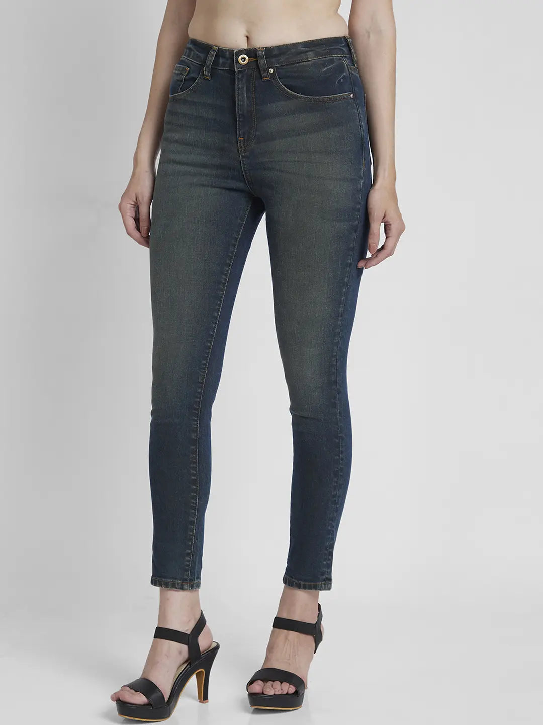 Spykar Women Dark Blue Lycra Super Skinny Fit Ankle Length Slash Knee Jeans -(Alexa)
