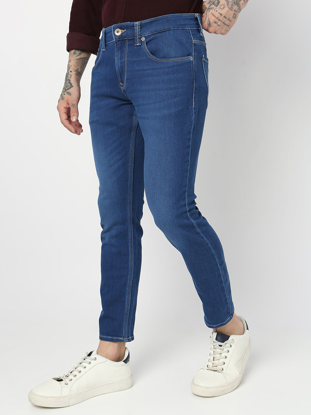 Spykar Men Mid Blue Cotton Slim Fit Tapered Length Jeans (Kano)