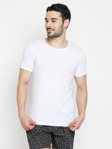 Men Premium White & Wine Cotton Regular Fit Round Neck T-Shirts - Pack Of 2 - Underjeans By Spykar