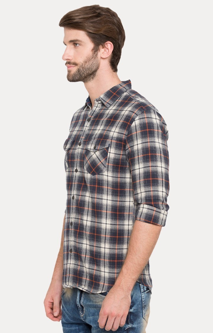 Spykar Men'S Blue Cotton Checked Casual Shirts