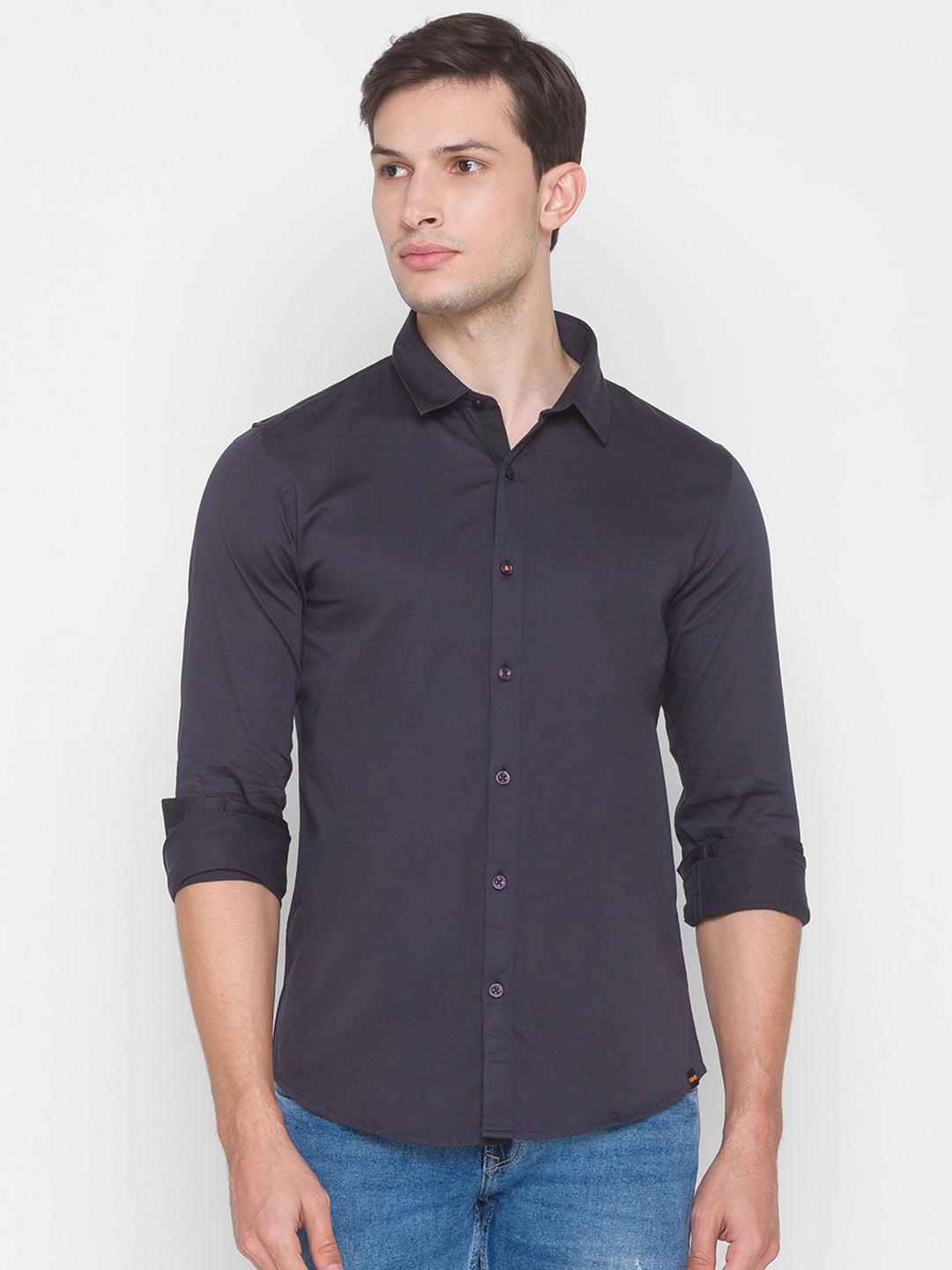 Spykar Slim Fit Black Cotton Men Shirt