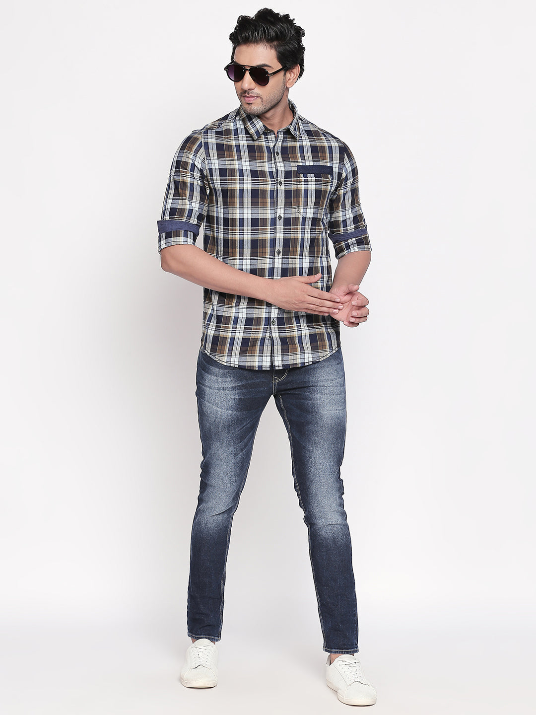 Spykar Men Olive Checked Slim Fit Casual Shirt