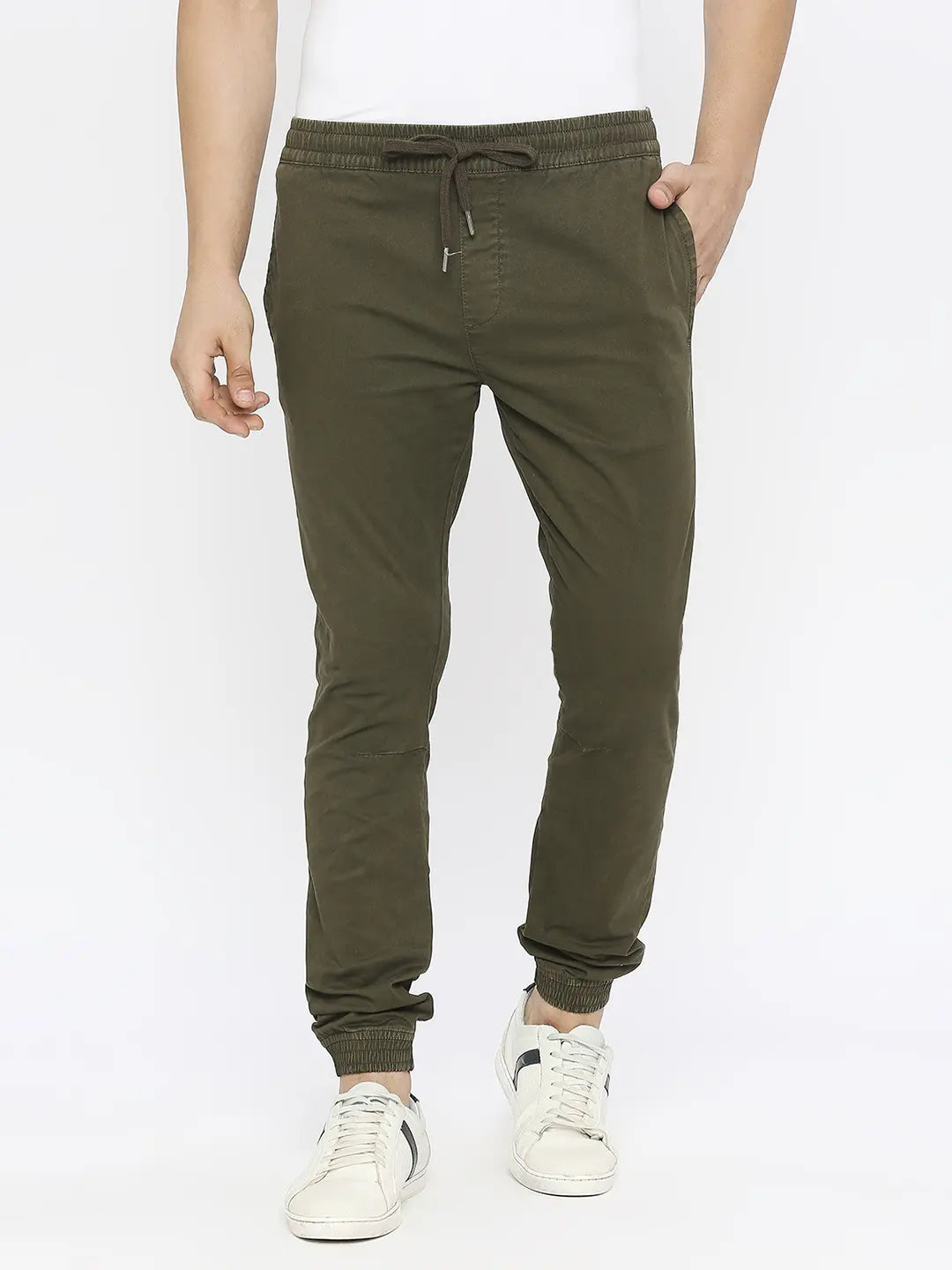 Buy OnlineSpykar Men Military Green Lycra Slim Fit Ankle Length Plain  Trousers