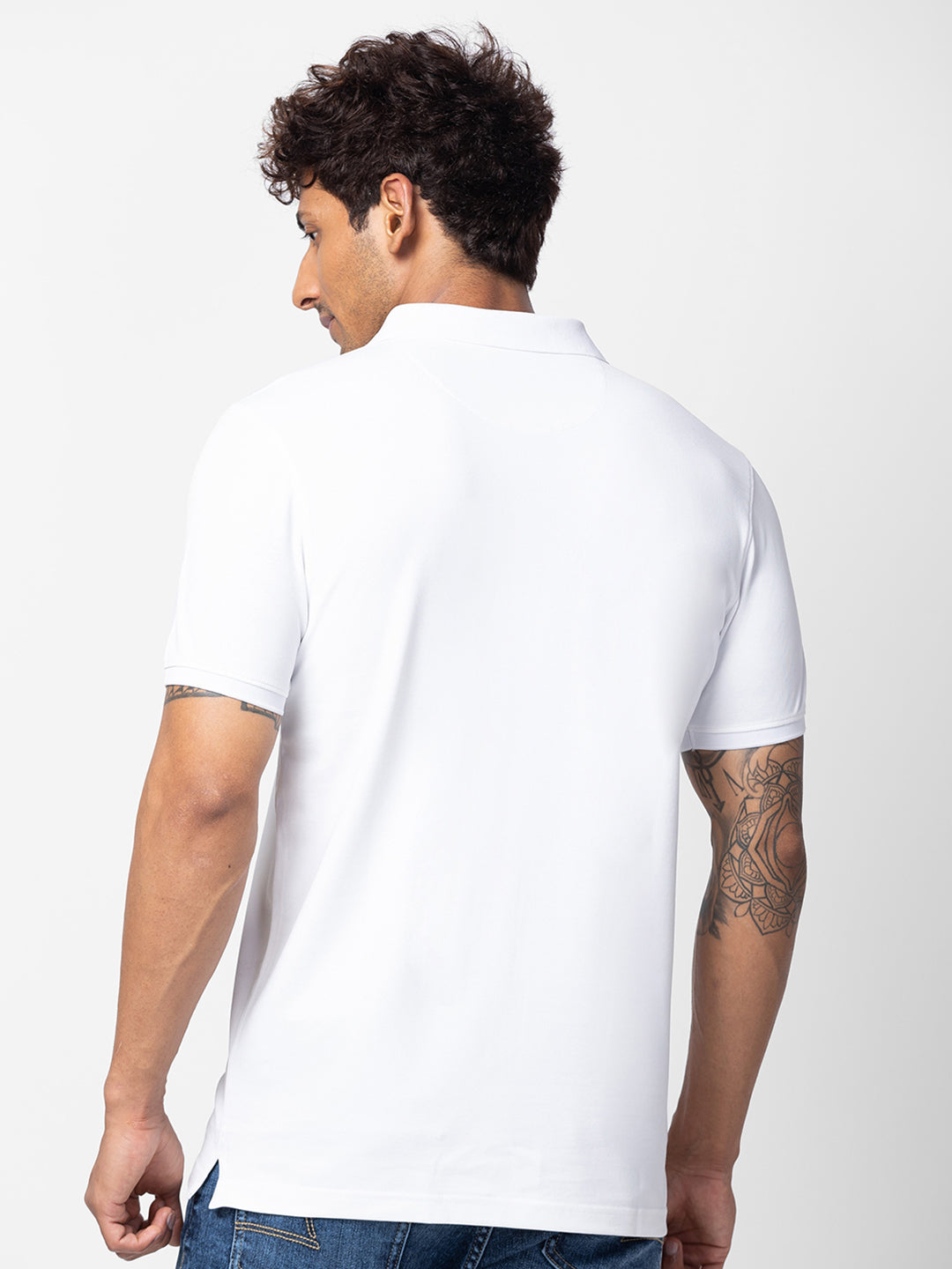 Spykar Men White Cotton Regular Fit Half Sleeve Plain Polo T-Shirt