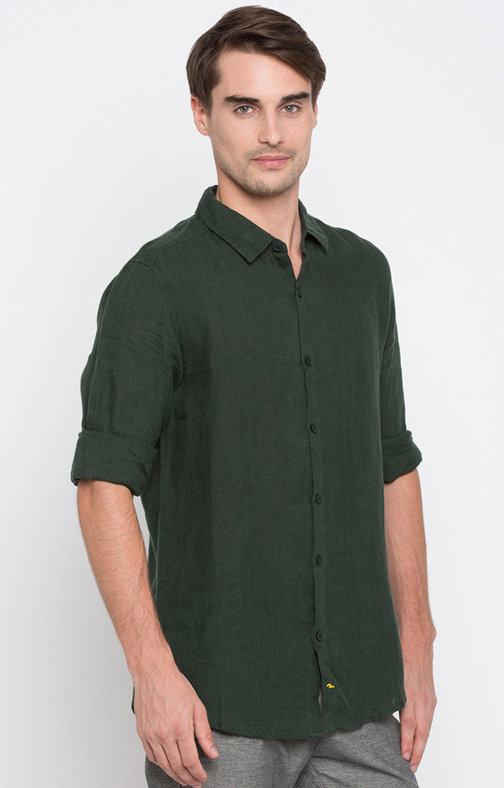 Spykar Men'S Green Cotton Solid Casual Shirts