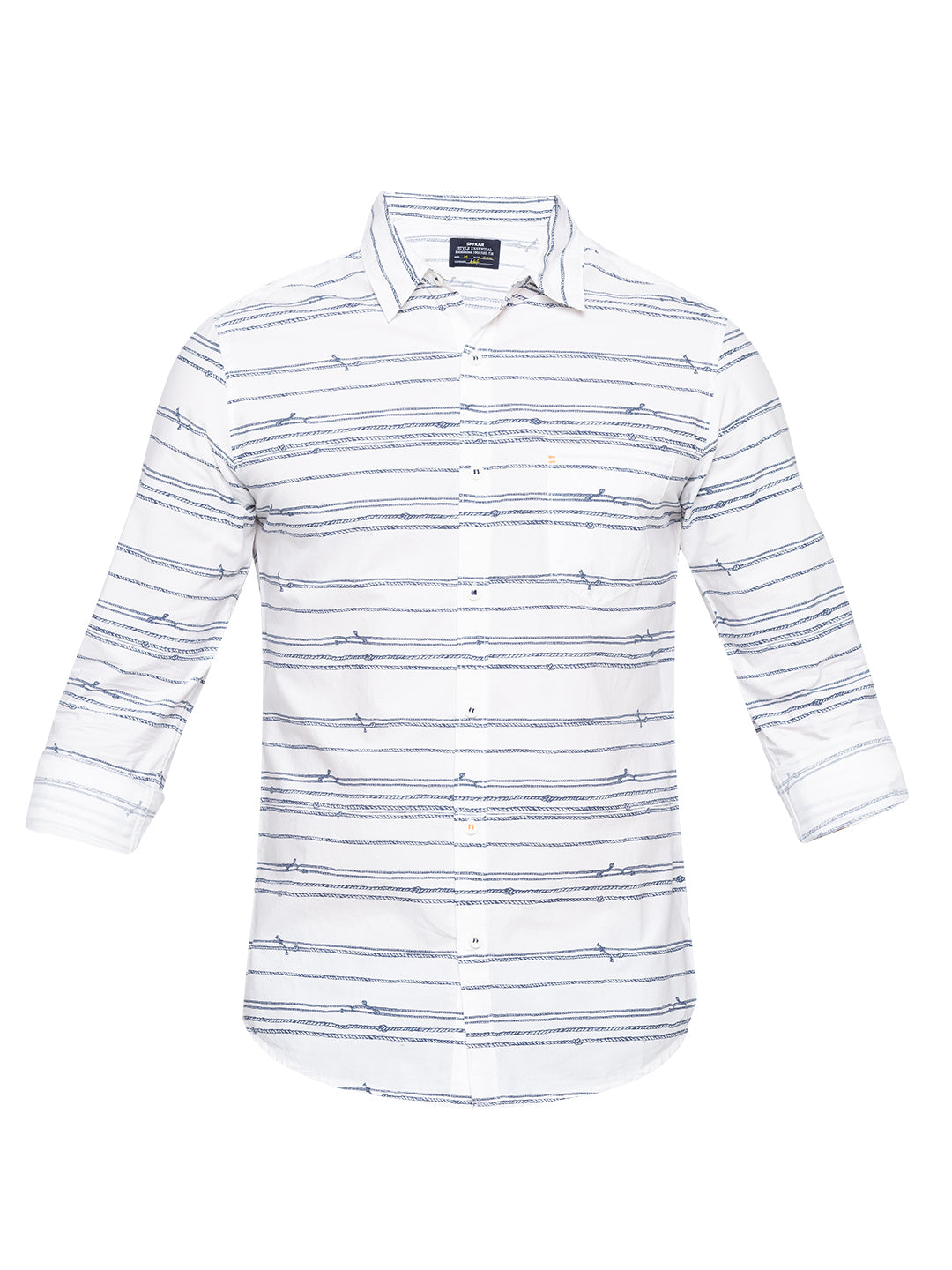 Spykar Men White Striped Slim Fit Casual Shirt