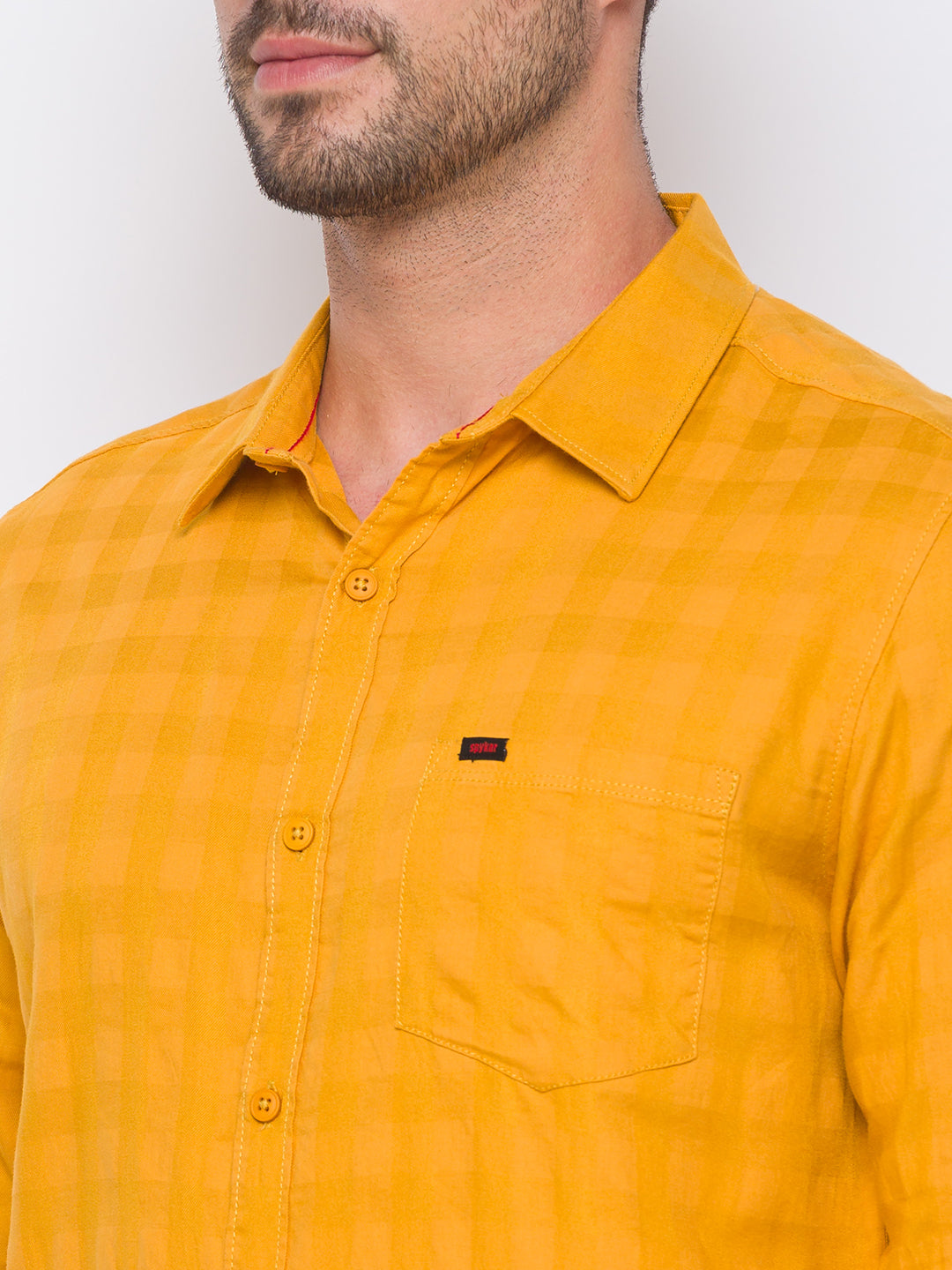 Spykar Yellow Cotton Slim Fit Shirts For Men