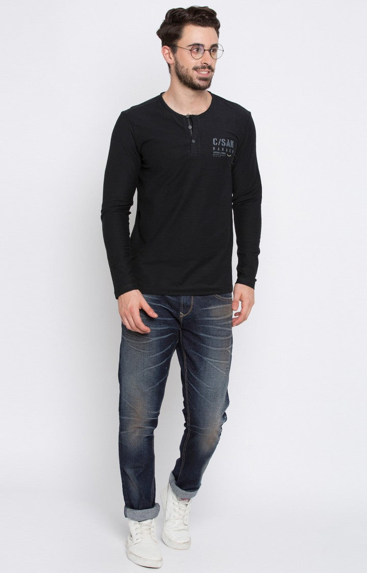 Spykar Black Solid Slim Fit Men T-Shirts