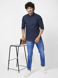 Spykar Men Midnight Blue Cotton Regular Slim Fit Full Sleeve Causal Printed Shirt