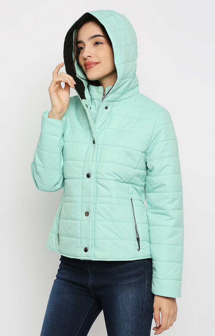 Spykar Women Green Cotton Regular Fit Hoodie Jacket