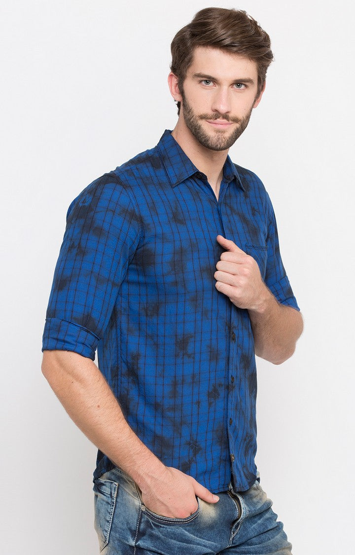 Spykar Men Blue Printed Slim Fit Casual Shirt