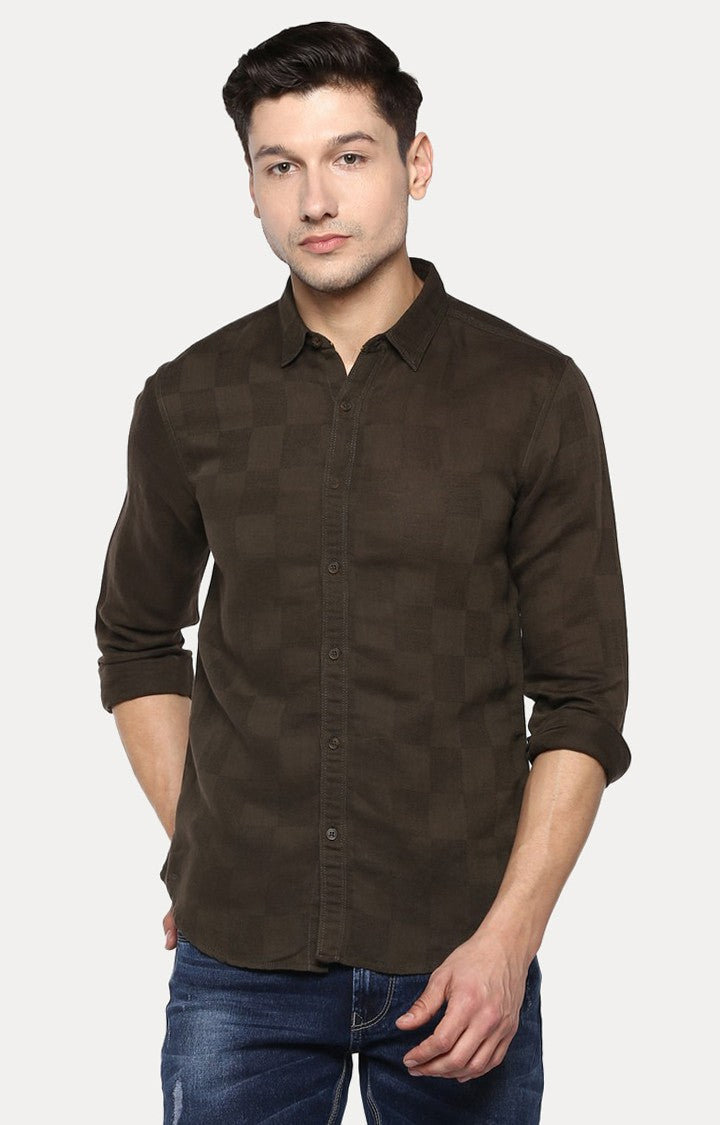 Spykar Men'S Brown Cotton Blend Checked Casual Shirts