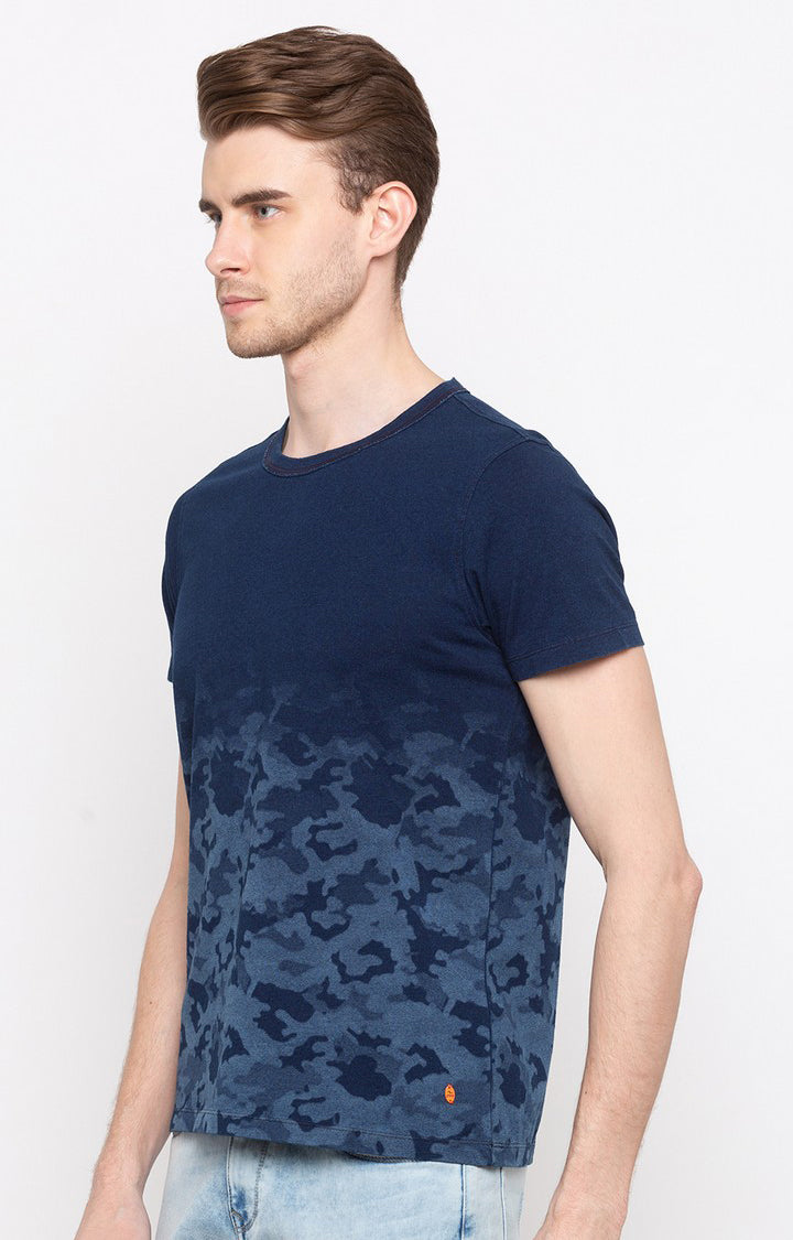 Spykar Indigo Printed Slim Fit Men T-Shirts