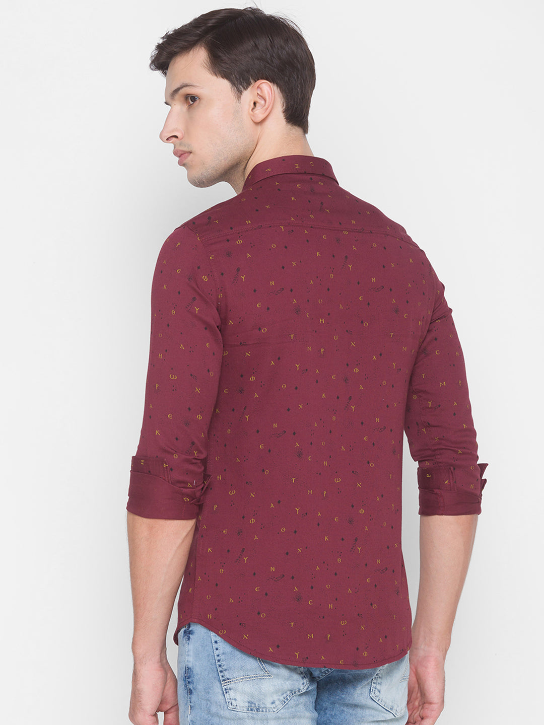 Spykar Slim Fit Red Cotton Men Shirt