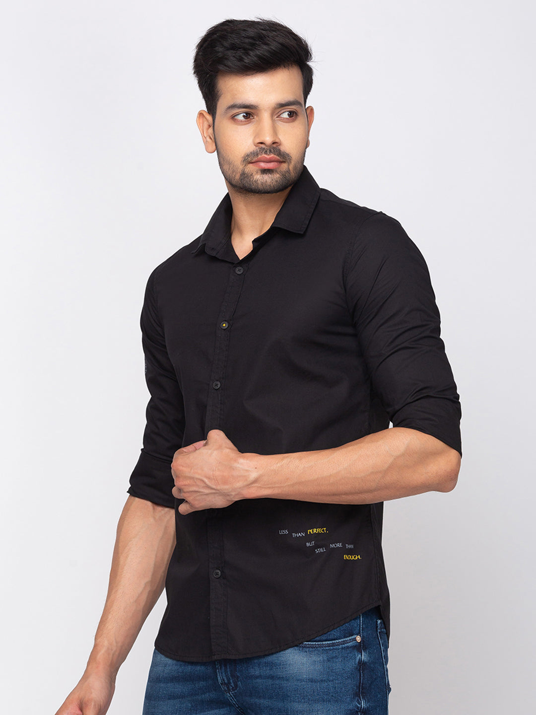 Spykar Slim Fit Men Black Cotton Casual Shirt