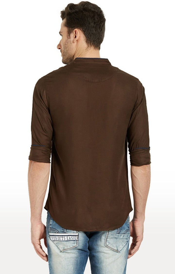 Spykar Men'S Brown Cotton Solid Casual Shirts