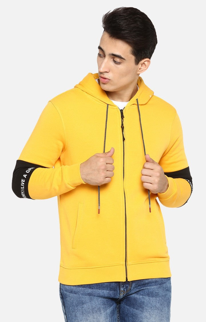 Spykar Yellow Cotton Regular Fit Sweatshirt For Men