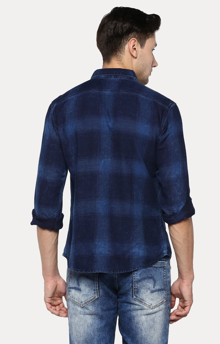 Spykar Men'S Blue Cotton Checked Casual Shirts