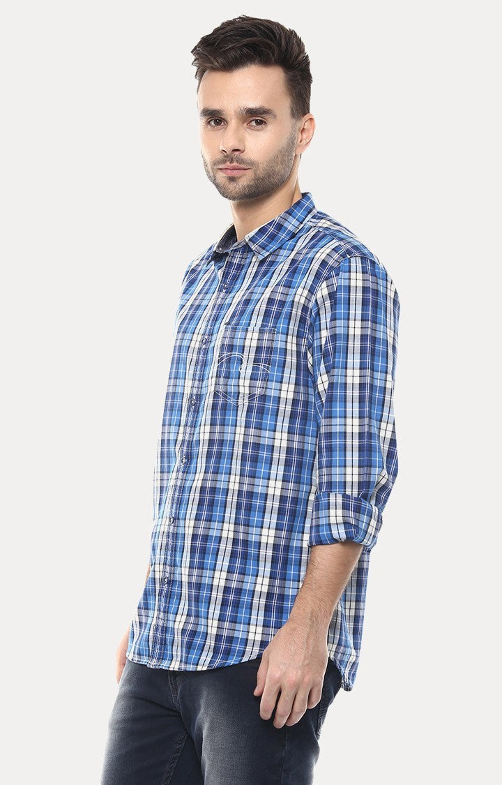 Spykar Men'S Blue Cotton Checked Casual Shirts