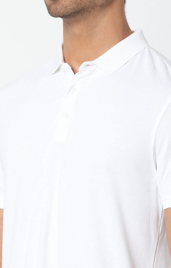 Spykar Men White Cotton Plain Polo T-Shirt