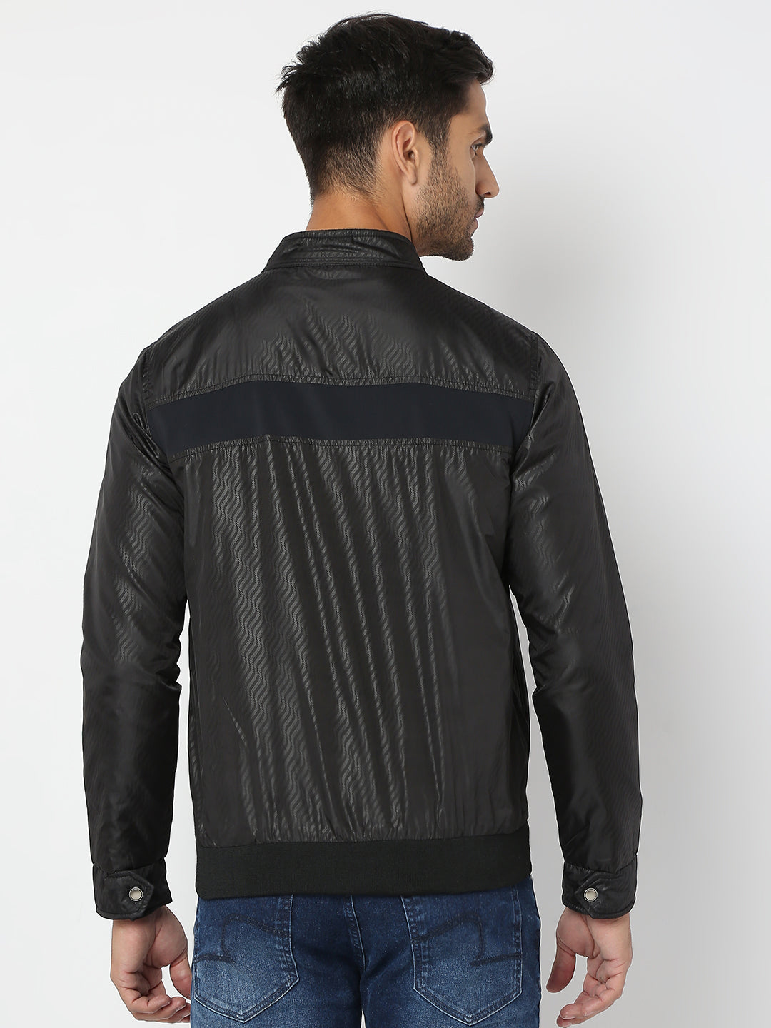 Spykar Men Black Nylon Regular Fit Jacket