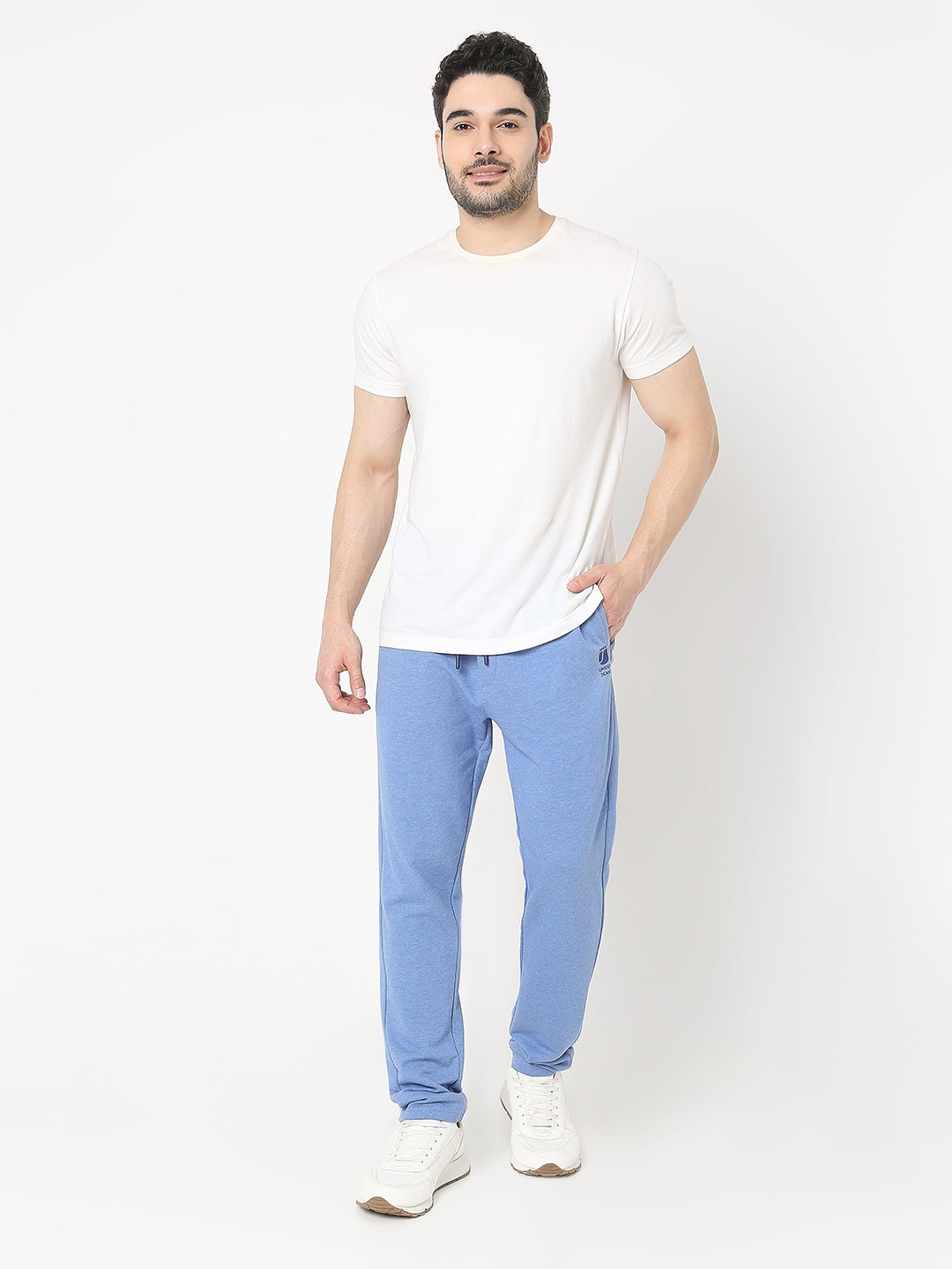 Underjeans by Spykar Men Premium Cotton Blue Melange Pyjama