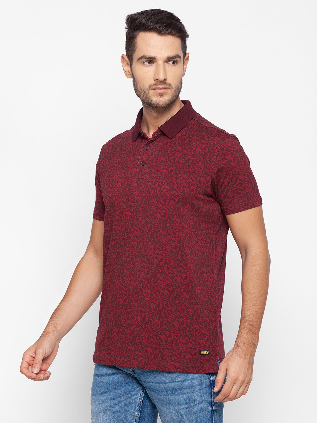 Spykar Men Red Cotton Slim Fit Polo T-Shirt