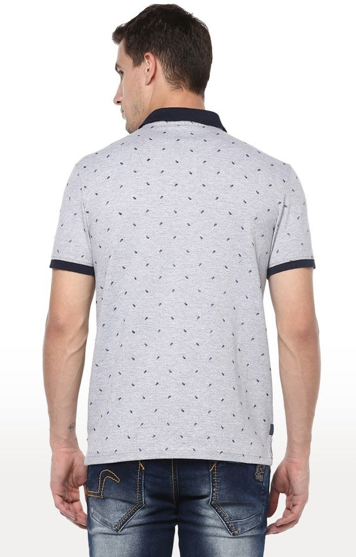 Spykar Grey Printed Slim Fit Polo T-Shirt