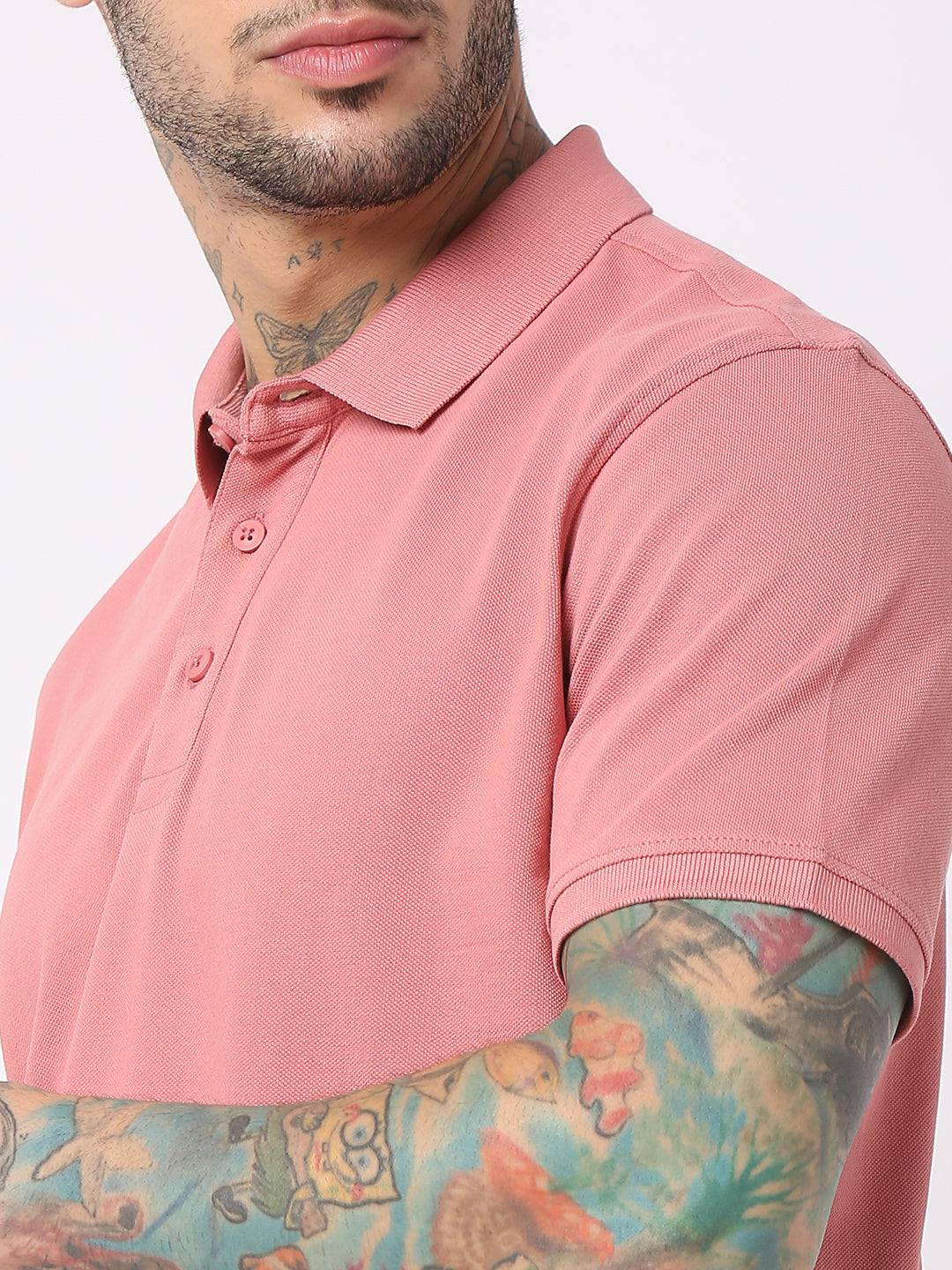 Spykar Men Dusty Pink Cotton Regular Fit Polo Plain T-Shirt